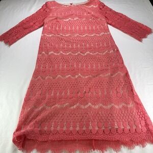 Jessica Howard Dress Women's Size 6P Midi Coral Lace Crochet‎ Sheath